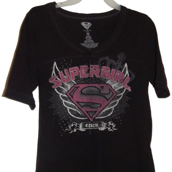 DC COMICS junior's medium 7-9 super girl 4 ever 100% cotton black vintage shirt - Picture 2 of 8